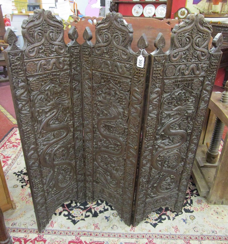 Oriental carved 3 fold screen