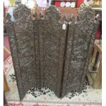 Oriental carved 3 fold screen