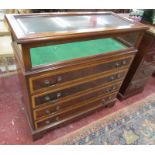 Mahogany & inlaid vitrine cabinet with 4 drawers