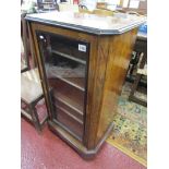 Victorian burr walnut inlaid & glass fronted music cabinet on castors