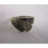 White gold ring set with both black & white diamonds