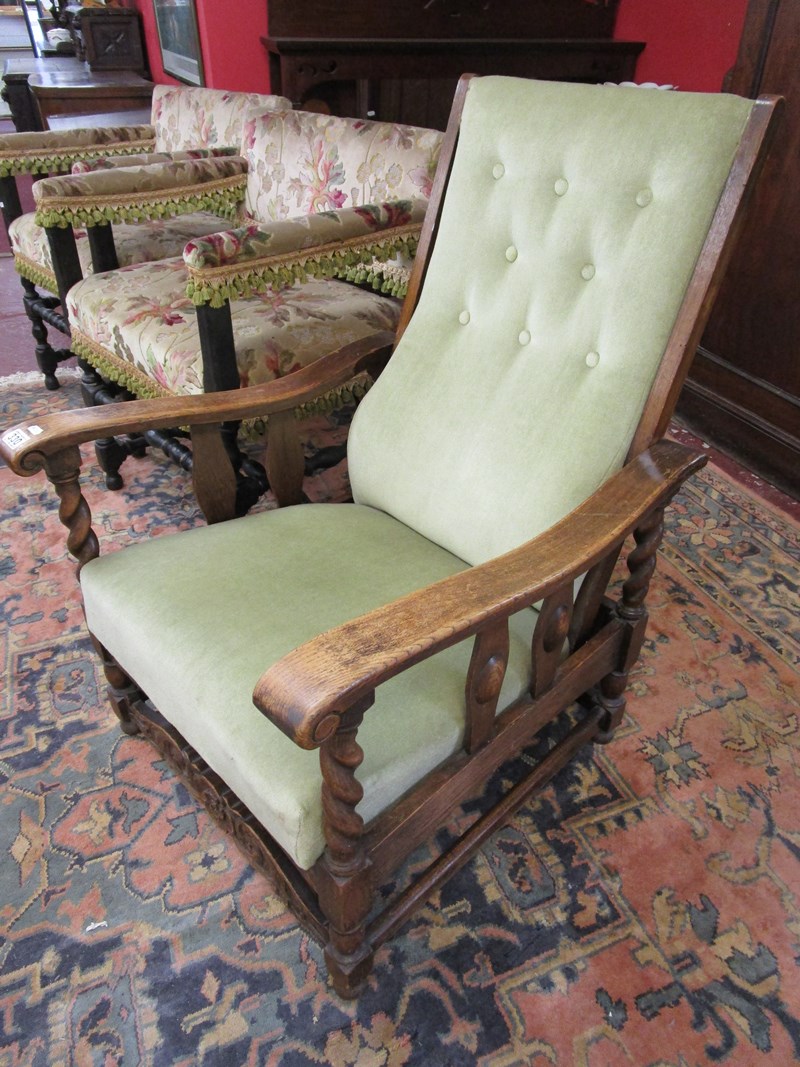 Upholstered barley-twist reclining armchair