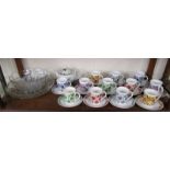 12 floral coffee cans with saucers, tea pot & glass bowls