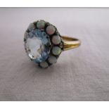 15ct gold blue topaz & opal cluster ring
