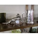 White metal fox & tankard with stag motif