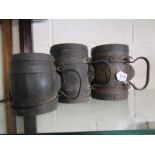 3 antique coopered cider costrels