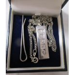 Silver ingot on chain & tie clip