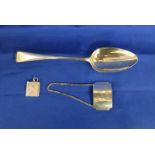 Hallmarked silver spoon (Richard Crossley, circa 1793), silver stamp case & silver Concorde gin