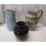 3 studio pottery jugs to include Denby & signed