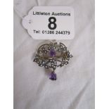 Caversham amethyst, diamond & seed pearl brooch