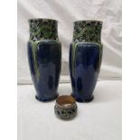 Pair of Royal Doulton vases & small Doulton pot