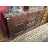 Georgian oak dresser base with panelled front - H: 82cm W: 153cm D: 43cm