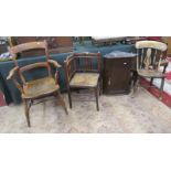 3 chairs and mahogany corner cabinet