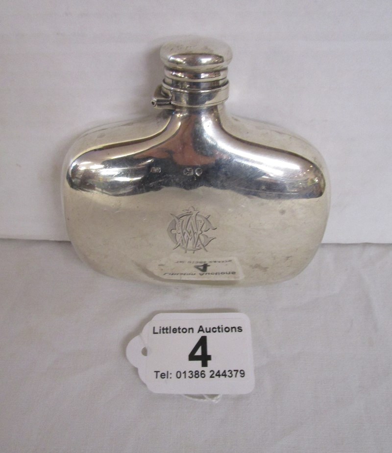 Silver hip flask by Sampson Mordan - Approx 118g