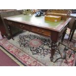 Mahogany 6 drawer & leather top library table - H: 75cm W: 152cm D: 91cm