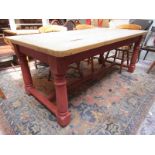 Scrub top pine & painted refectory table - H: 79cm L: 200cm W: 96cm
