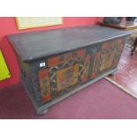 Early pine and painted coffer - H: 65cm W: 127cm D: 64cm