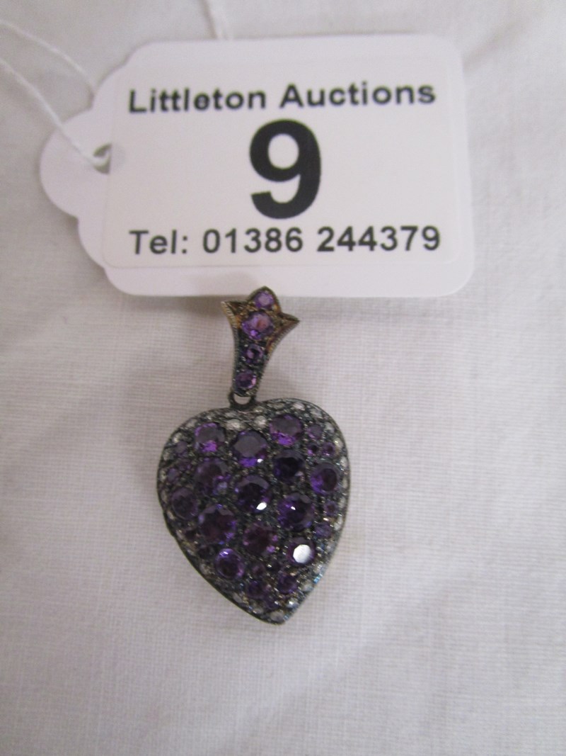 Diamond & amethyst heart shaped locket