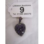 Diamond & amethyst heart shaped locket