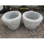 Pair of stone 'Rose Tubs' - Large circular planters festooned with roses