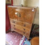 Burr walnut drinks cabinet by Robson & Sons Ltd of Newcastle upon Tyne - H: 115cm W: 84cm D: 51cm