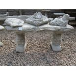 Stone 'Timber effect' bench - large straight timber seat on squirrel plinths