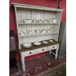 Antique painted pine dresser - H: 182cm W: 151cm D: 46cm