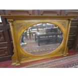 Ornate carved oak overmantle & bevelled glass mirror - H: 100cm W: 141cm