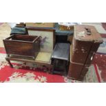 Small collection of furniture to include Steamer trunk & firescreen