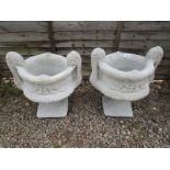 Pair of stone 'Two-Handled Urns' - Large decorative 2-handled urns