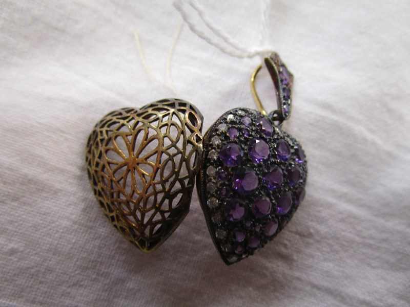 Diamond & amethyst heart shaped locket - Image 3 of 4