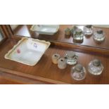 Collection of inkwells with Victorian square bowl