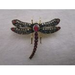 Ruby, diamond and sapphire dragonfly brooch