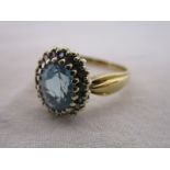 Gold blue topaz and diamond cluster ring