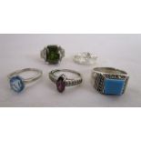 5 silver & stone set rings