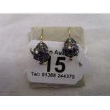 Pair of cabochon amethyst and diamond drop earrings