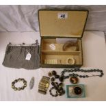 Box of costume jewellery to include chain purse