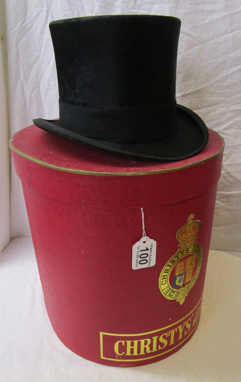 Top hat by W M Anderson & Sons Ltd Edinburgh & Glasgow and hat box marked Christy's of London