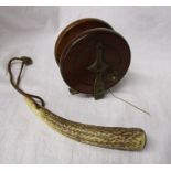 Milwards fishing reel & heavy antler fishing priest