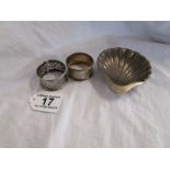 Silver shell bon-bon dish & 2 napkin rings