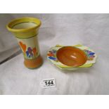 Clarice Cliff hand painted crocus vase & crocus bowl