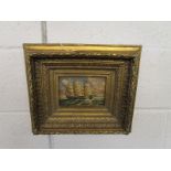 Small oil on board - Ship in ornate gilt frame