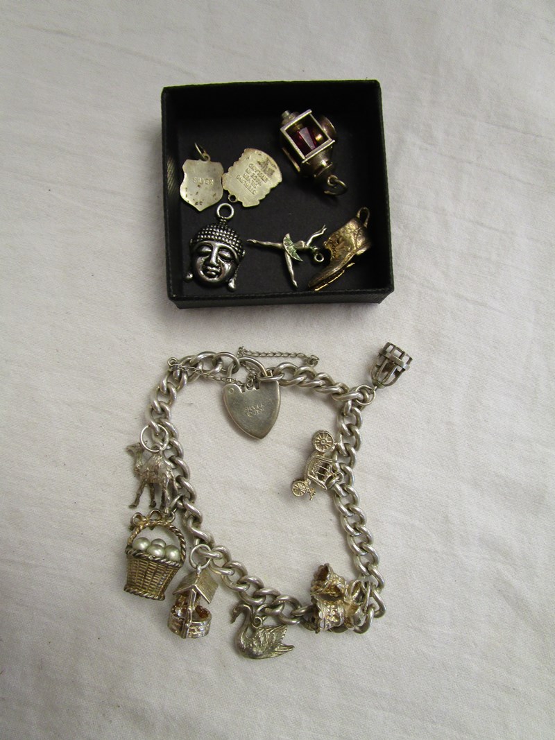 Silver charm bracelet & charms