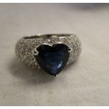 18ct gold heart shaped sapphire & diamond set ring