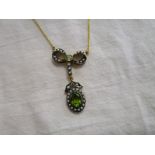 Peridot & seed pearl pendant on chain