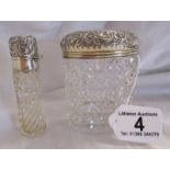 Silver topped powder flask & scent bottle