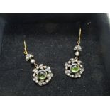 Pair of peridot, pearl & diamond drop earrings