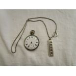 Silver pocket watch and 1977 (Jubilee) silver ingot on chain