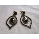 Pair of garnet & diamond drop earrings