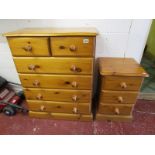 Solid pine chest of 2 over 4 drawers & matching 3 drawer bedside cabinet